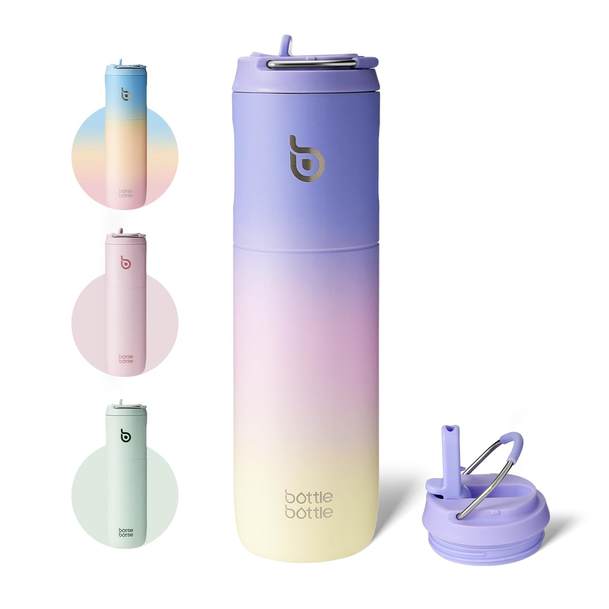 Bottle Bottle Stainless Steel Water Bottle 700ml with Straw and Lid Sports Insulated Metal Water Bottles with Handle(Black)