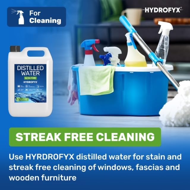 HYDROFYX 5L Distilled Water – 0 PPM TDS Mineral Free Water for CPAP Machines, Humidifiers, Steam Irons & Car Batteries – Made in UK