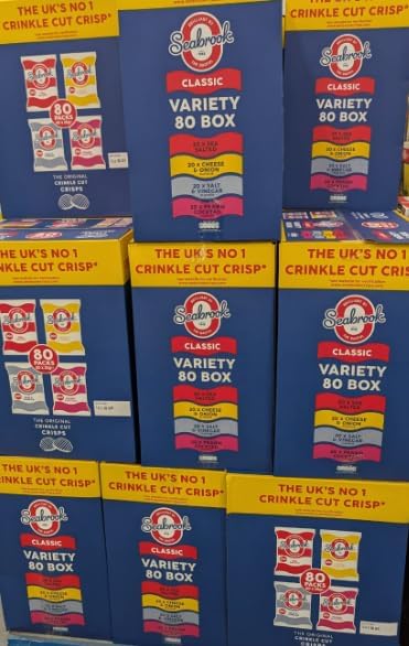 Classic Variety Box, 80 Crinkle Cut Crisps, Mixed Flavours - Sea Salt, Cheese & Onion, Salt & Vinegar, Prawn Cocktail