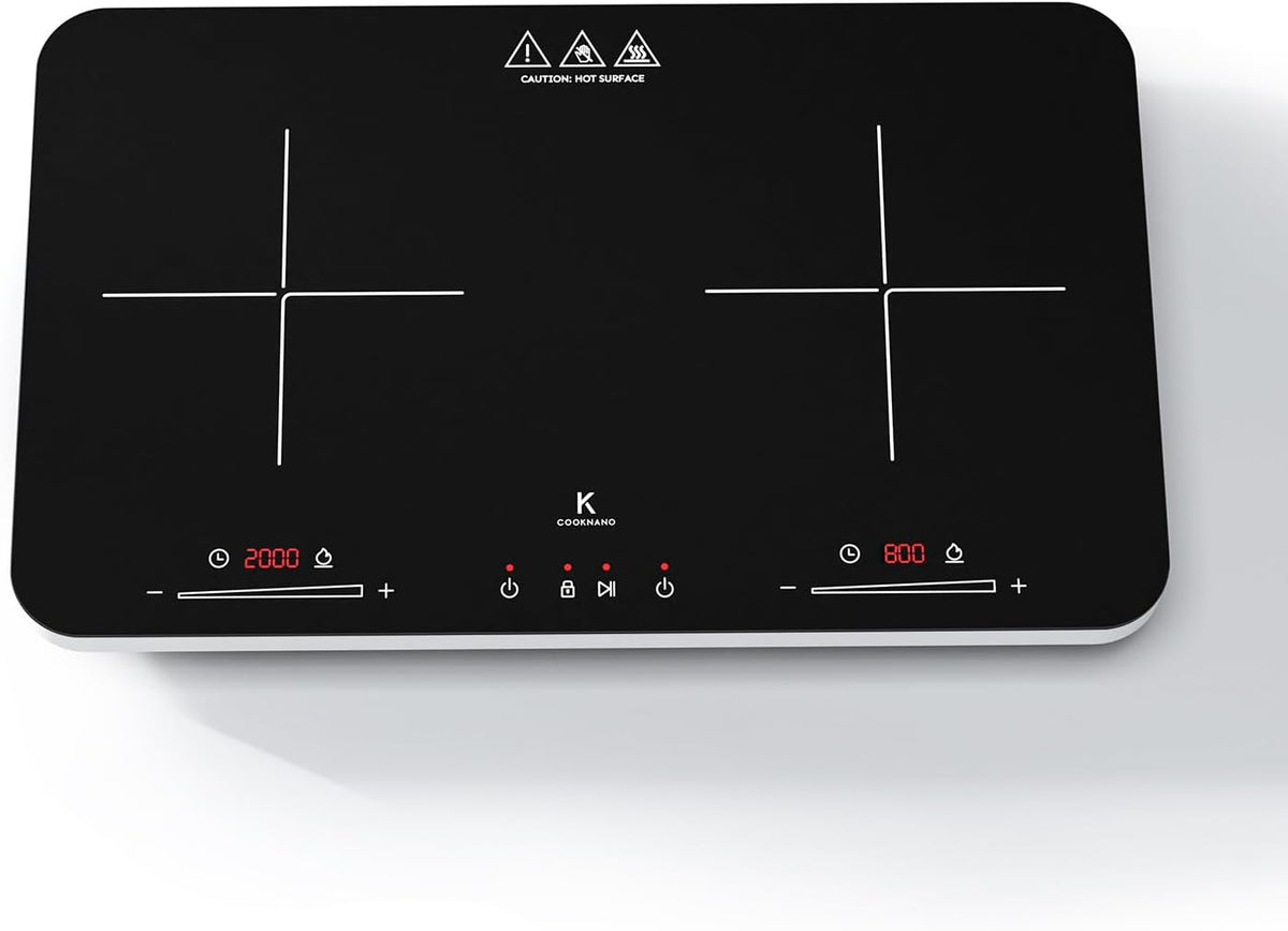 Induction Hob 2 Plates, Double Induction cooktop Independent Control 2800 W, 20 Power and Temperature Settings, 6-Hour Timer, Portable Induction Hob, Children's Lock