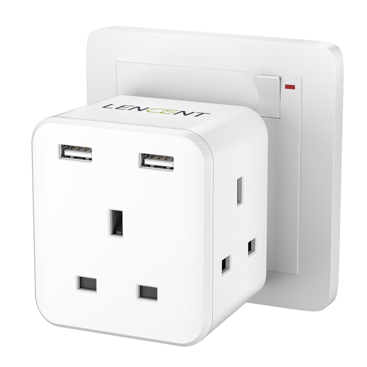 LENCENT Multi Plug Extension with 2 USB, 3 Way 3 Plugs Socket Adapter