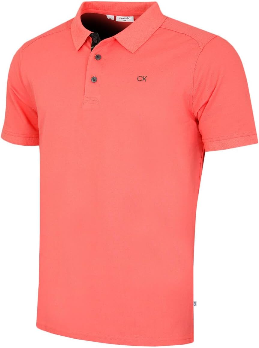 Calvin Klein Mens 2026 Campus 3 Button Ribbed Collar Golf Polo Shirt