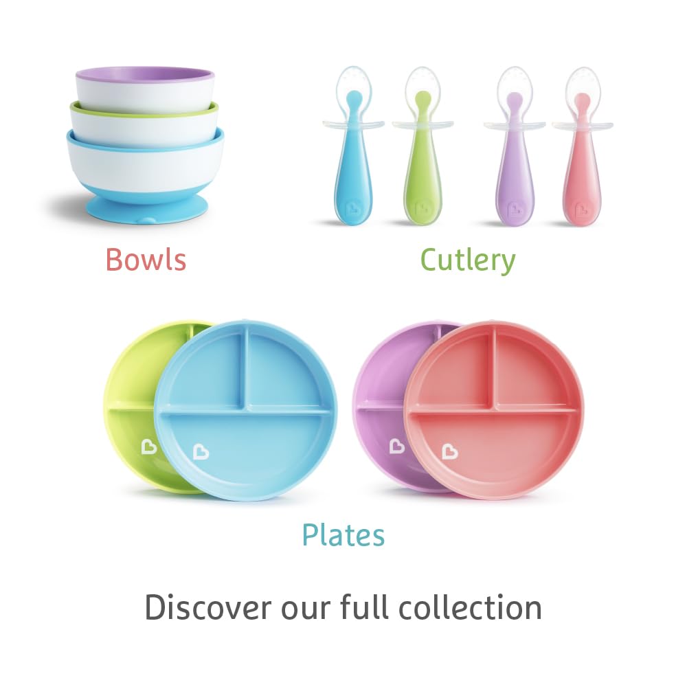 Munchkin Stay Put Baby Suction Bowl Set| Baby Bowls for Weaning| Baby Feeding Suction Dish Pack| for Babies & Toddlers 6 Months+|BPA Free Weaning Set for Babies| Microwave/Dishwasher Safe | 3 Pack