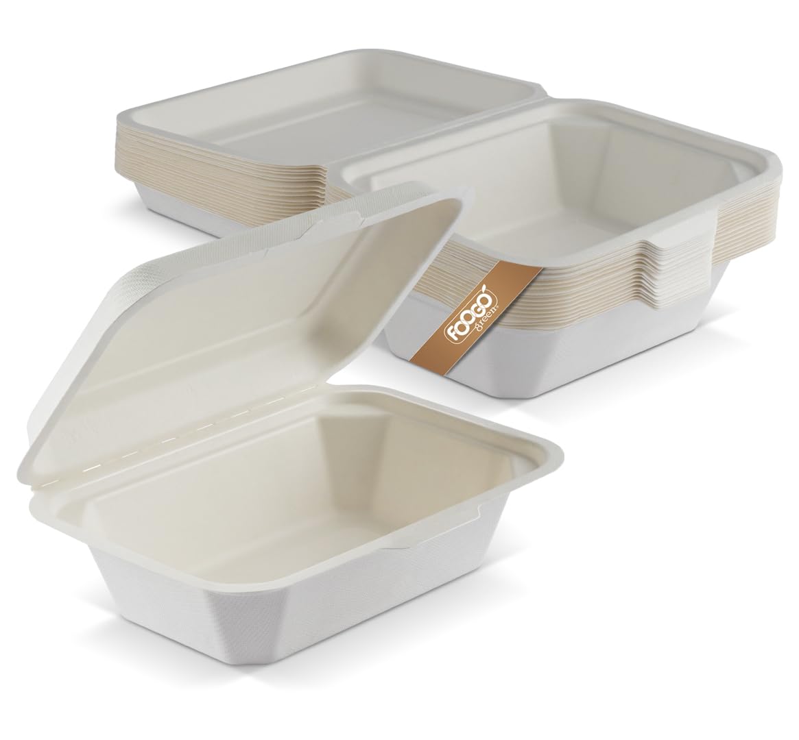 FOOGO Green 50pcs Clamshell Takeaway Boxes, 9x6 inch, 30oz / 900ml