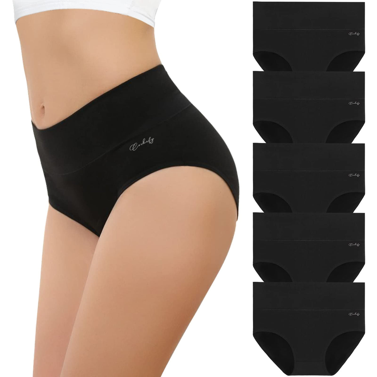 coskefy Underwear Women, High Waisted Cotton Knickers Ladies Full Briefs Soft Panties Slight Tummy Control Pants 5 Pack