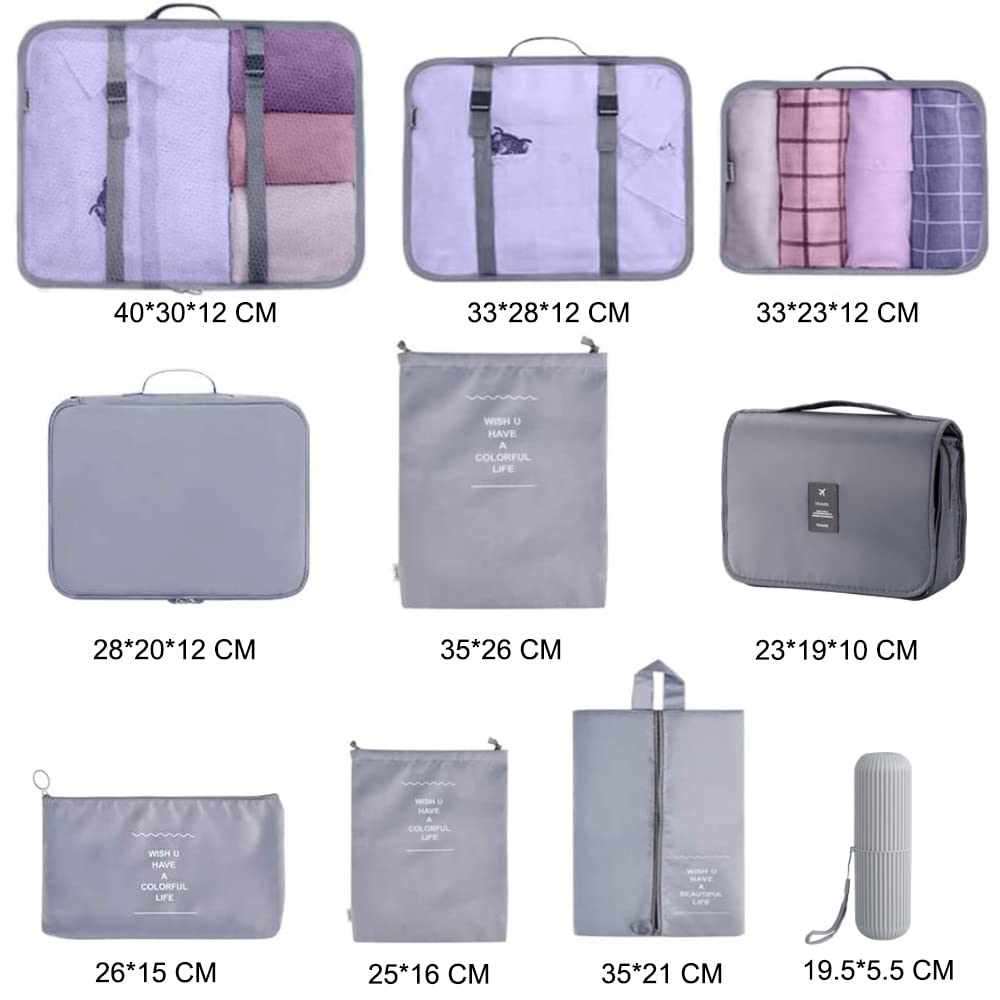Travel Packing Cubes, Toifucos Multifunction 8pcs/set Luggage Organiser Compression Suitcase Essential Bag, Dark Gray