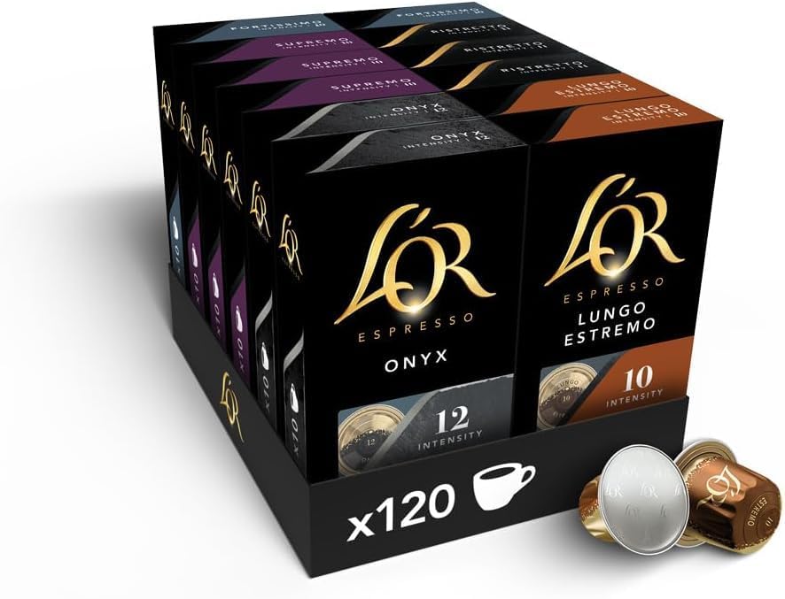L'OR Espresso Intense Coffee Pods Variety Bundle (Pack of 12, Total 120 Capsules) Nespresso®* Compatible