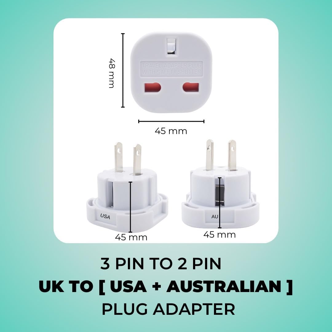 Double Dragon UK to US and Australia, 3-Pin to 2-Pin Travel Adapter | Plug Converter for USA, Canada, Japan, Thailand, Taiwan, Australia, China, New Zealand and more, Swivel Pins, Pack of 5