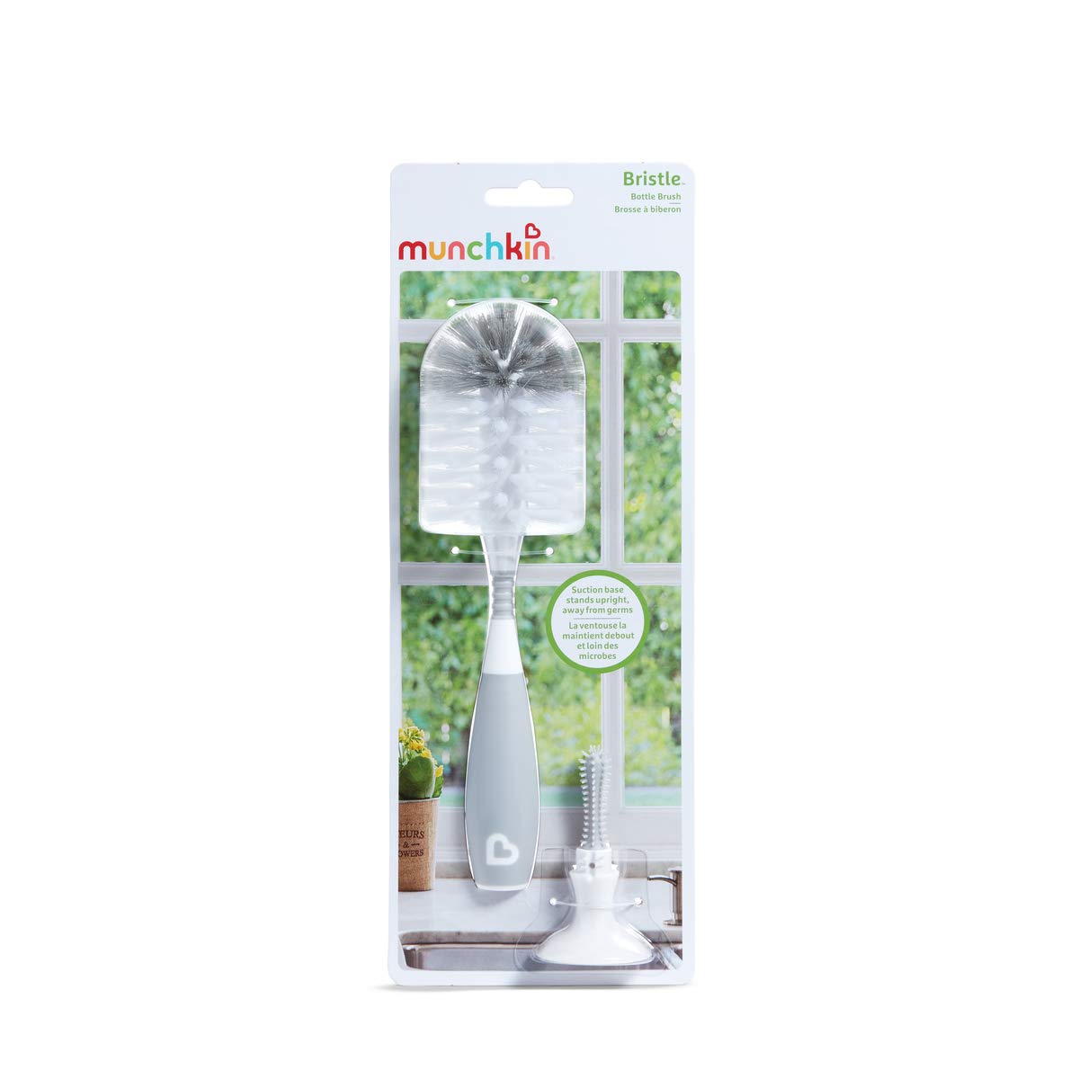 Munchkin Bottle Brush | For Cleaning Baby & Water Bottles with Built In Teat Brush | Freestanding | Dishwasher Safe | Bristle Brush | 1 Pack | Grey