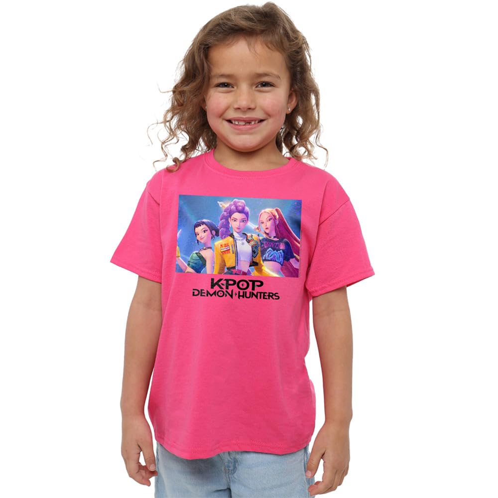 Kpop Demon Hunters Unisex Kids K-pop Demon Hunters - Heroic Huntrix Huntr/X Kids T Shirt, White T-Shirt (Pack of 1)