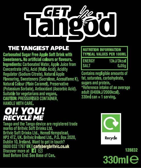 Tango Apple Sugar Free | 330ml Can | 24 Pack