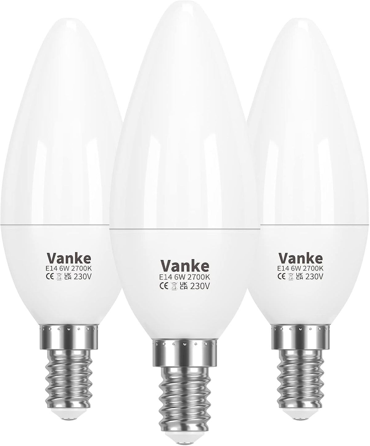 Vanke E14 LED Light Bulb, Warm White 2700K, 6W(40W Equivalent), Pack of 3