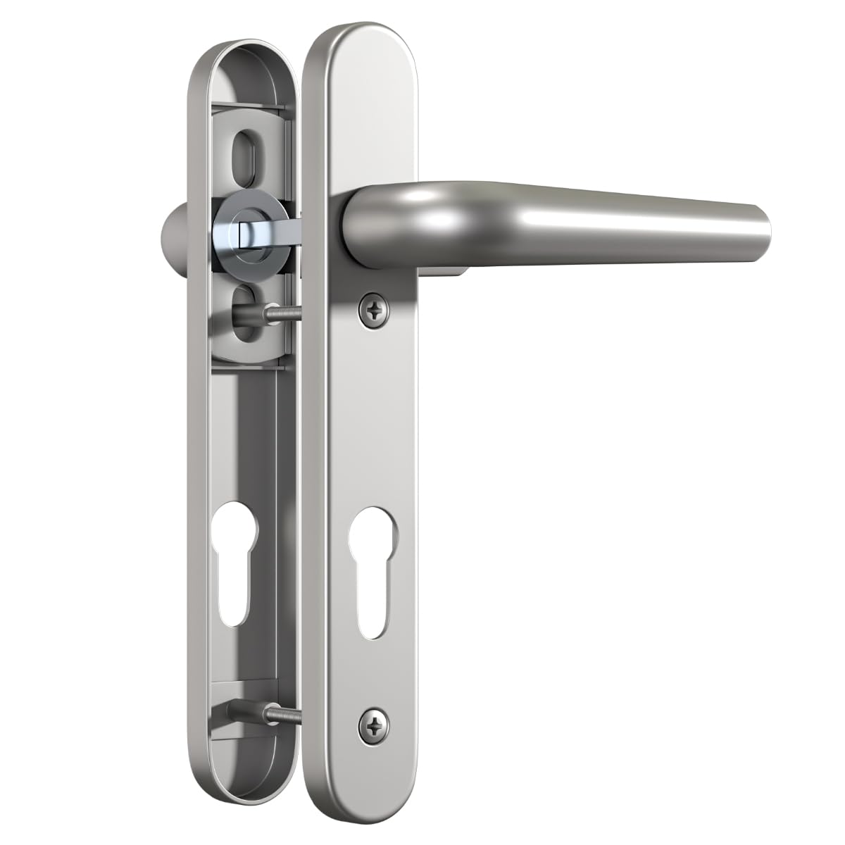 Bwintech 1 Set Black UPVC Door Handle Set, 92mm Backset,122mm Screw Hole Distance, 210mm Plate Length Front Door Handles for UPVC Door
