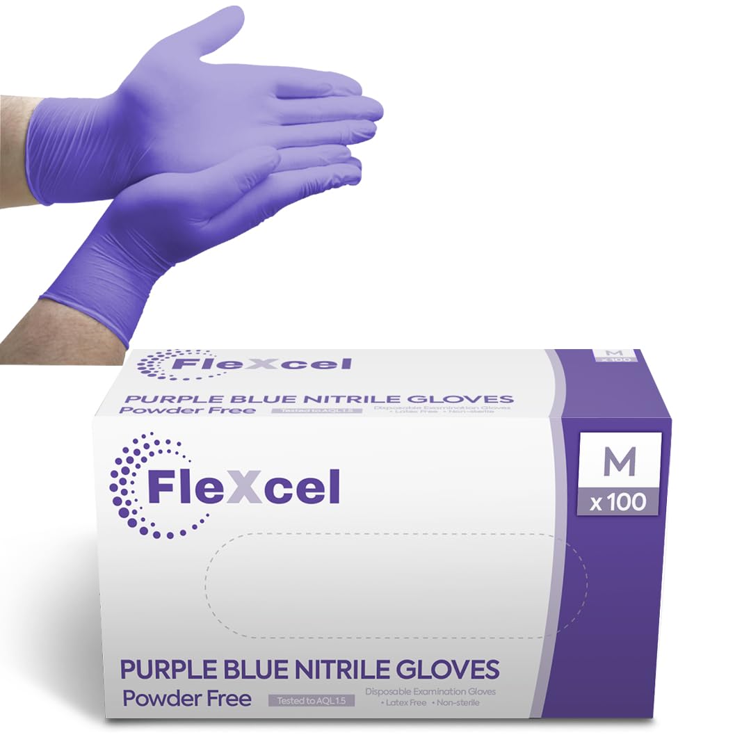 Powder Free Nitrile Gloves - Medical-Grade, Latex-Free, Food Safe (Box of 100)