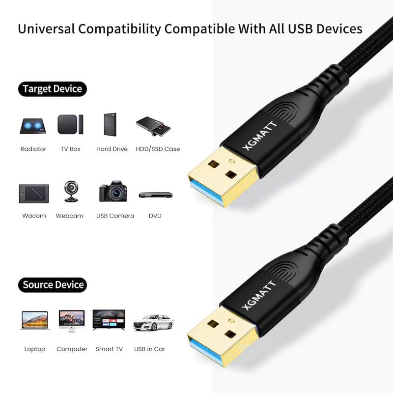 USB 3.0 Cable 1M,5Gbps High Speed Transfer USB Type A Male to Male Lead