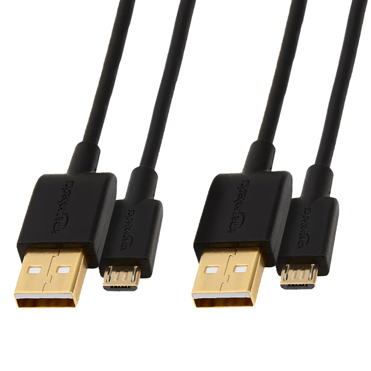 Amazon Basics 5-Pack USB-A to Micro USB Charging Cable, 480Mbps Transfer Speed with Gold-Plated Plugs, USB 2.0, 3 m, Black