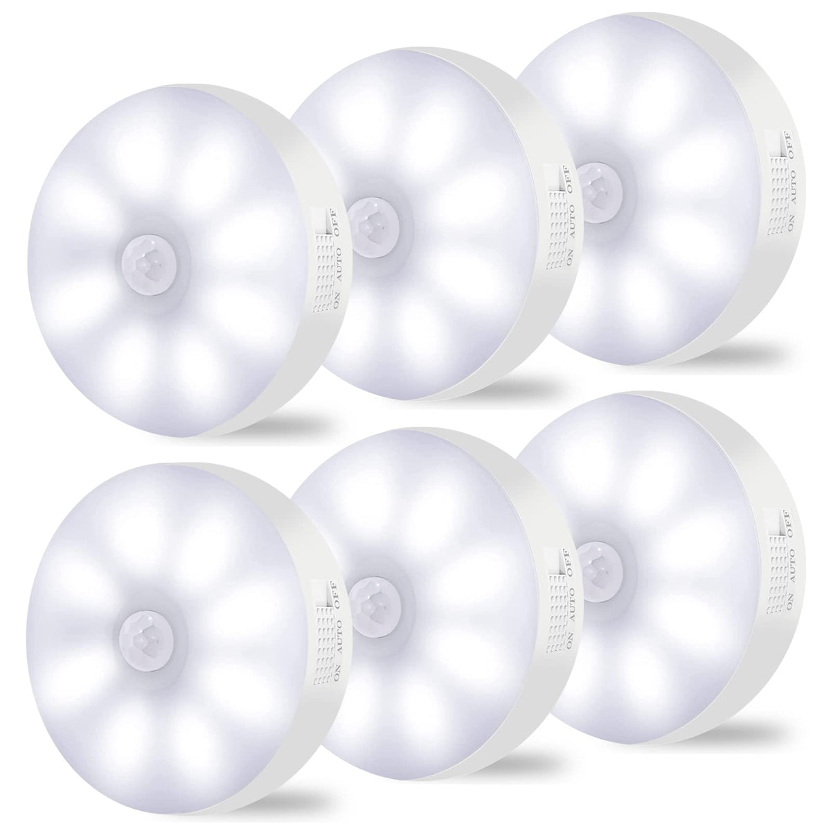 Motion Sensor Lights Indoor Rechargeable Wireless Wall Light LED Stair Night Lights Lamps with Auto/On/Off for Stairs Living Room Bathroom Corridors Closet Kitchen Under Cabinets (6000K, 3 Pack)