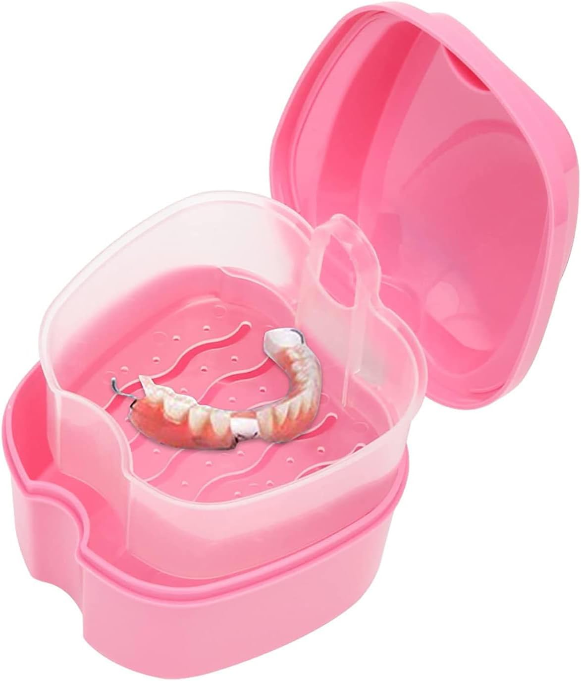 chenqi Retainer Cup Holder Mouthguard Cleaning Case with Strainer Basket, Denture Bath Box Storage Cup Holder for Travel Cleaning