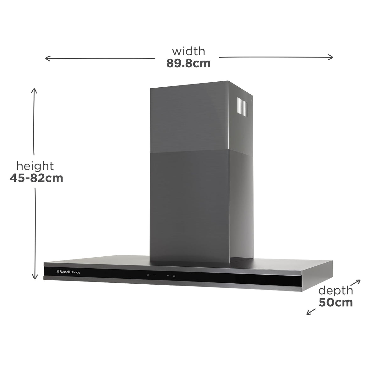 Russell Hobbs 90cm T-Shaped Cooker Hood in Stainless Steel with 3 Speed Settings, 3x Washable Aluminium Filters, Extraction or Recirculation, Boost Function, LED Lights A++ Energy Rating, RHGCH903SS