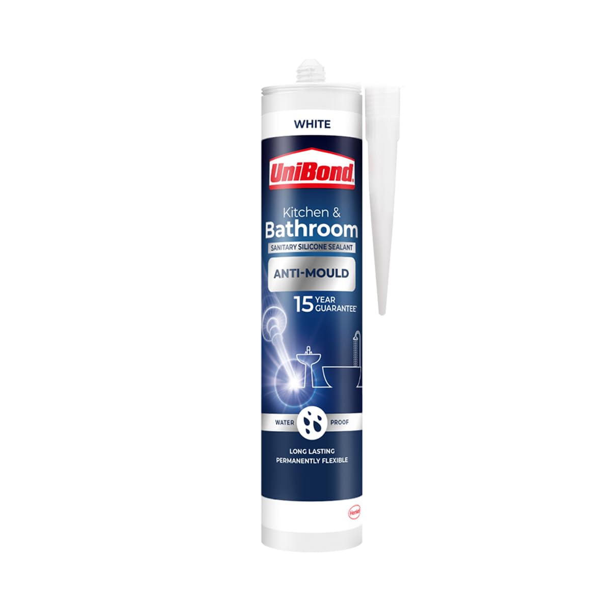 UniBond Kitchen & Bathroom Mould-Resistant White Sealant, 1 x 280 ml