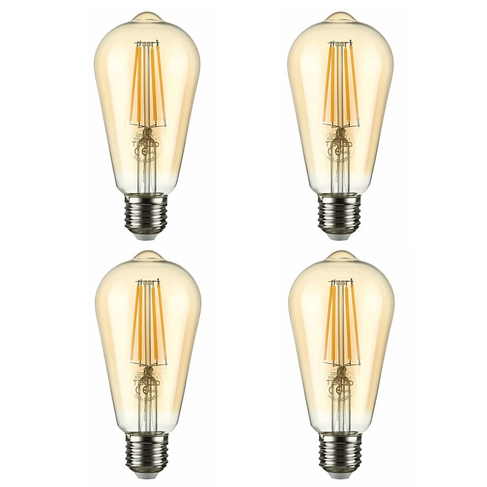 TEKLED LED Filament Style ST64 Bulbs E27 Dimmable 6.5W 60W Equiv 2700K 2 Pack Warm White