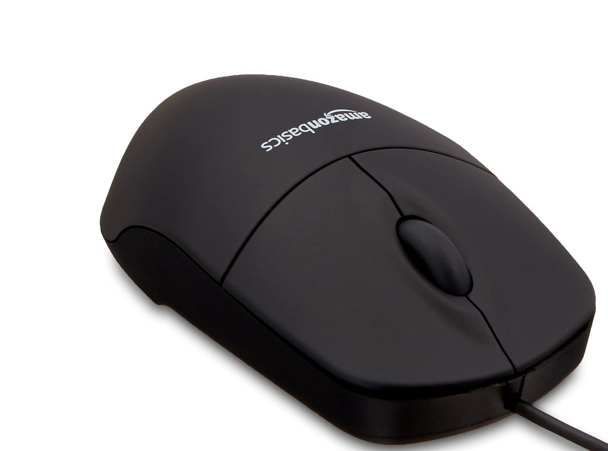 Amazon Basics Responsive and Precise 3-Button Wired USB Computer Mouse with Scrolling and Tracking, Single, Black