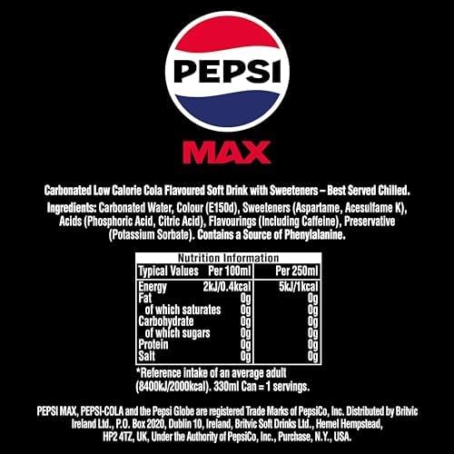 Pepsi Max Cola | 330ml Can | 24 Pack
