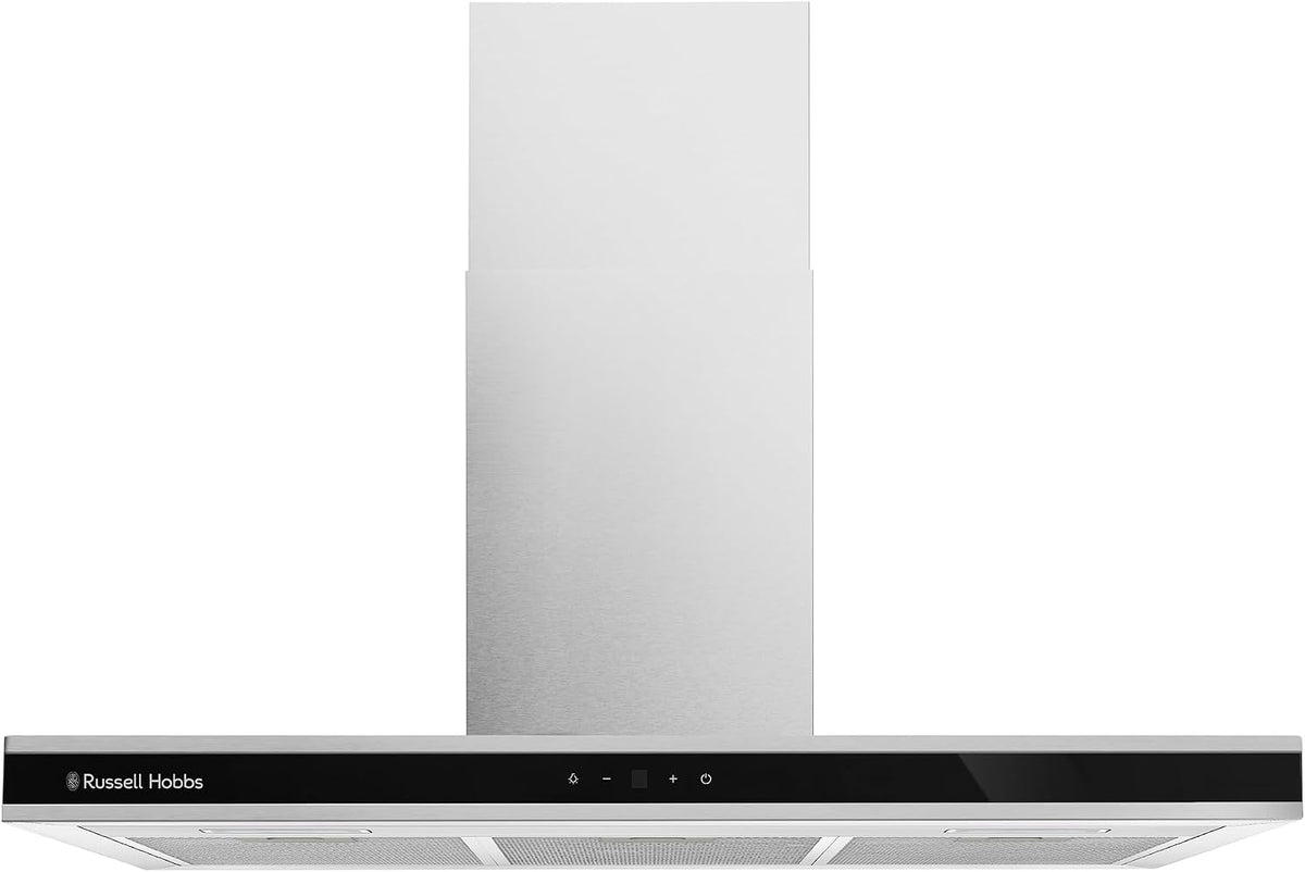 Russell Hobbs 90cm T-Shaped Cooker Hood in Stainless Steel with 3 Speed Settings, 3x Washable Aluminium Filters, Extraction or Recirculation, Boost Function, LED Lights A++ Energy Rating, RHGCH903SS