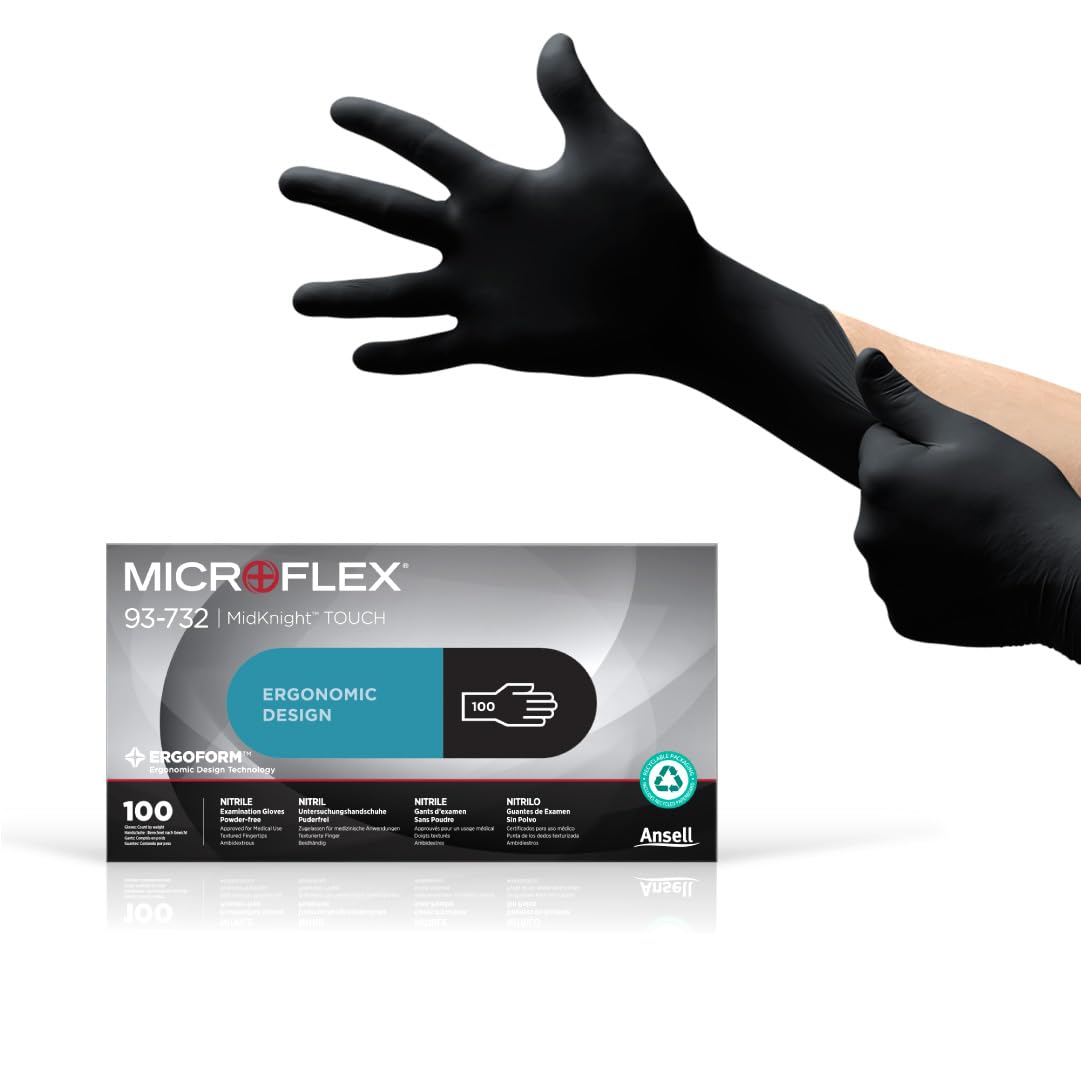 Ansell Microflex 93-732, Multipurpose Nitrile Disposable Gloves for Precise Handling and Mechanical Tasks, Latex Free, Powder-Free, Size M (100 Pieces)
