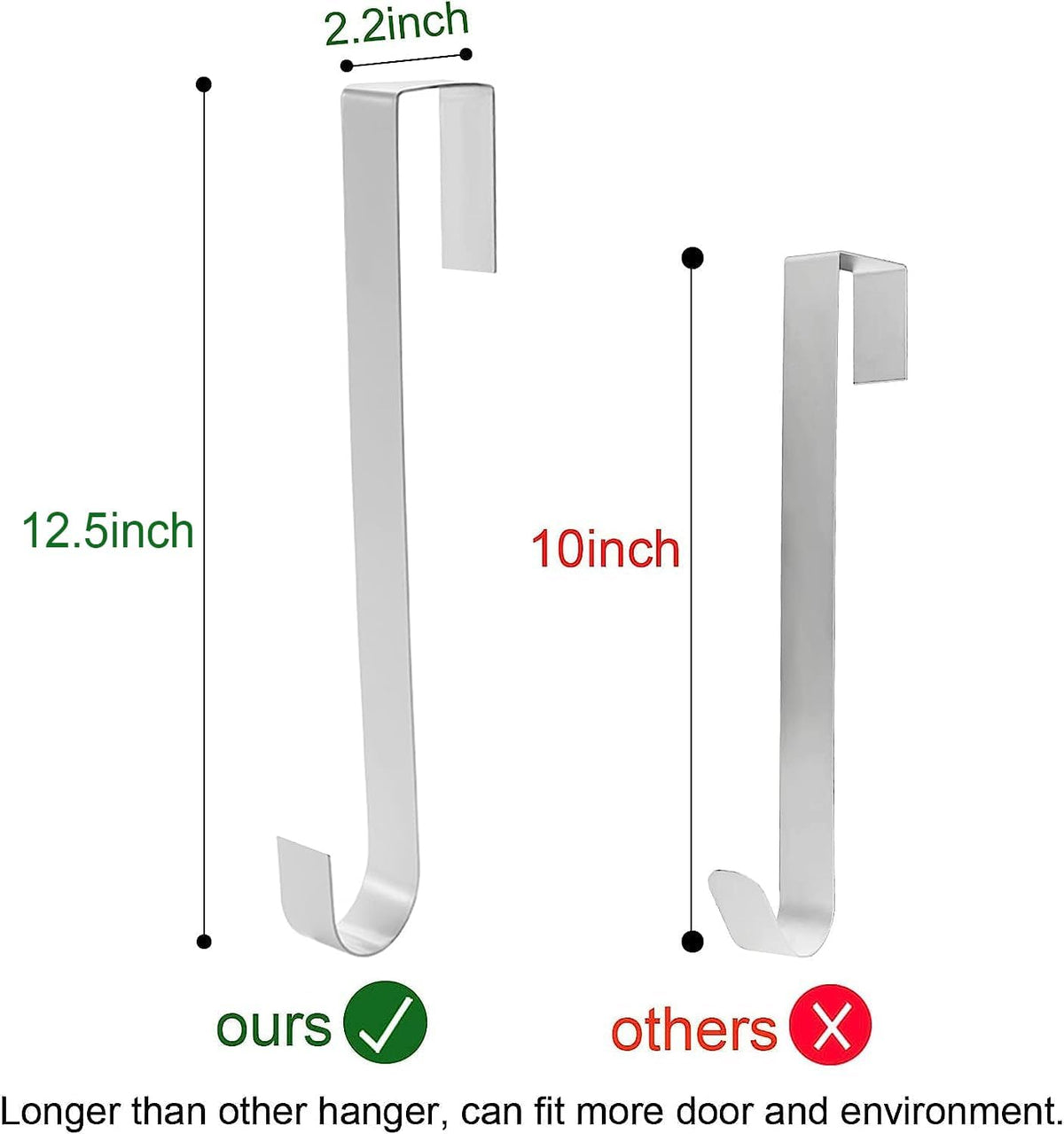 Jsdoin Christmas Wreath Door Hanger, 12.5 Inches Metal Front Door Wreath Hook for Christmas Home Office Wall Wedding Wreaths or Decorations (White, 1 Pack)