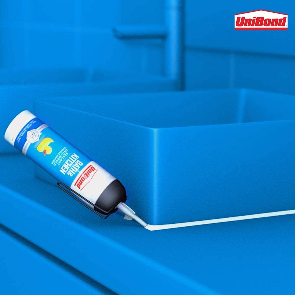 UniBond Bath & Kitchen Sealant, Mould Resistant White Silicone, 1 x 104 g