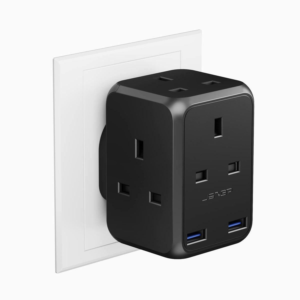 Double Plug Adaptor with 2 USB, JSVER Mini 2 Way Plugs Extension Sockets with USB Ports(5V/2.4A) Wall Charger Adapter, 13A UK 3 Pin Power Socket for Home, Office, Kitchen,White