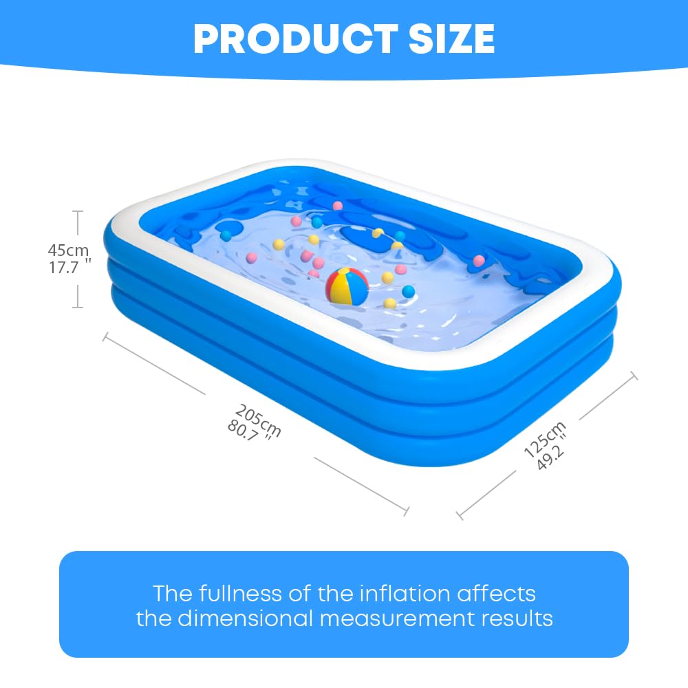 GALAXYER Rectangular Inflatable Paddling Pool — 205x125x45cm, 703 Litres | Family Garden Pool