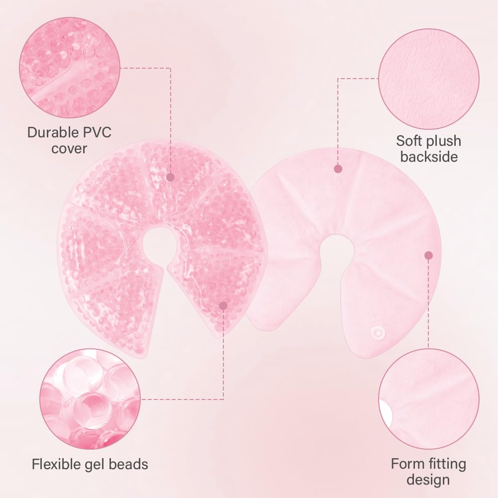 3-in-1 Breast Cooling Gel Pads, 2 Pack Hot & Cold Breastfeeding Gel Pads, Breast Feeding Essentials Reusable Gel Cooling Pad, Postpartum Essentials, for Nursing & Nipples Pain Relief, Mastitis