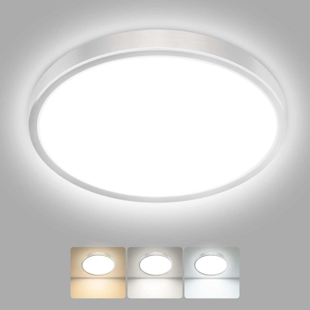 hepside Bathroom Light, 3000K/4000K/6500K 3 Color Temperature LED Ceiling Light, 15W 1500LM, Waterproof, Round, Small, Modern, Flush Ceiling Light for Bathroom, Kitchen, Bedroom, Black