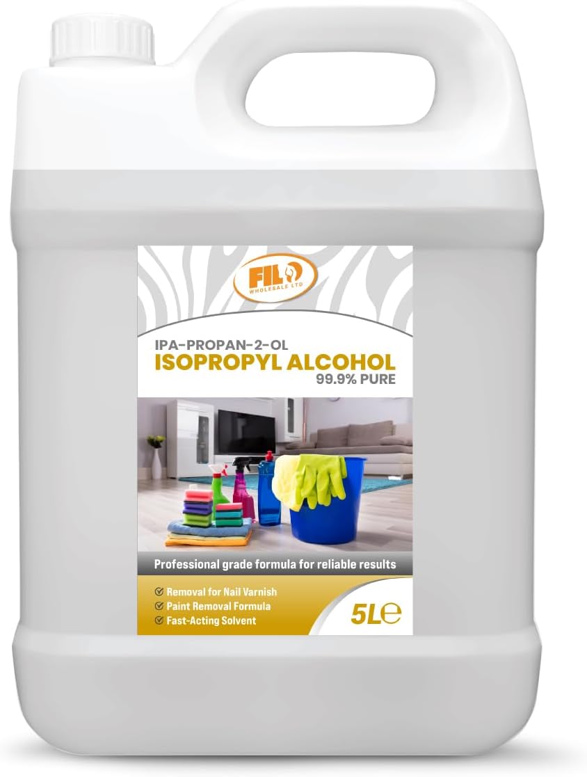 FILO Isopropyl Alcohol 99.9% Pure 1x 5L | Lab Grade IPA | Rubbing Alcohol for Cleaning and Disinfecting | Isopropanol Alcohol Solvent for Electronics, Windows, Glass, Appliances and More