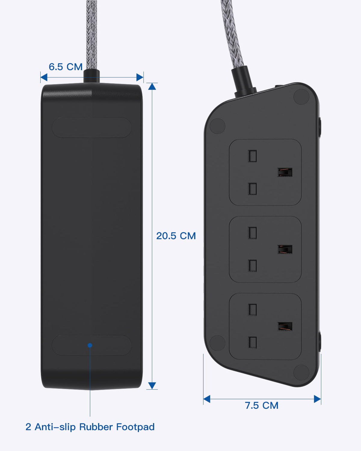 Addtam Extension Lead with USB Slots, 6 Way Outlets 5 USB(5A, 3USB- C Port)