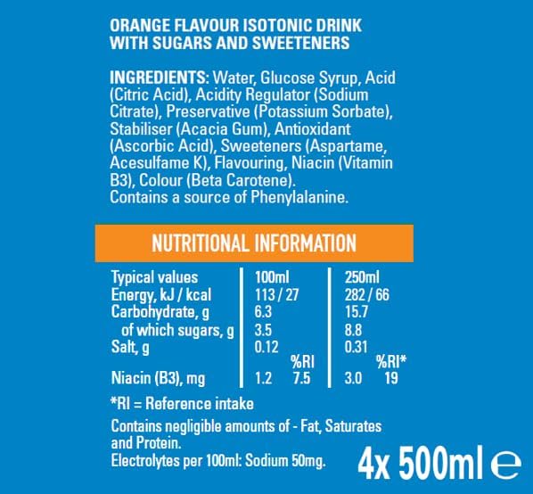 Lucozade Sport Orange Sports Drink, 4 x 500ml