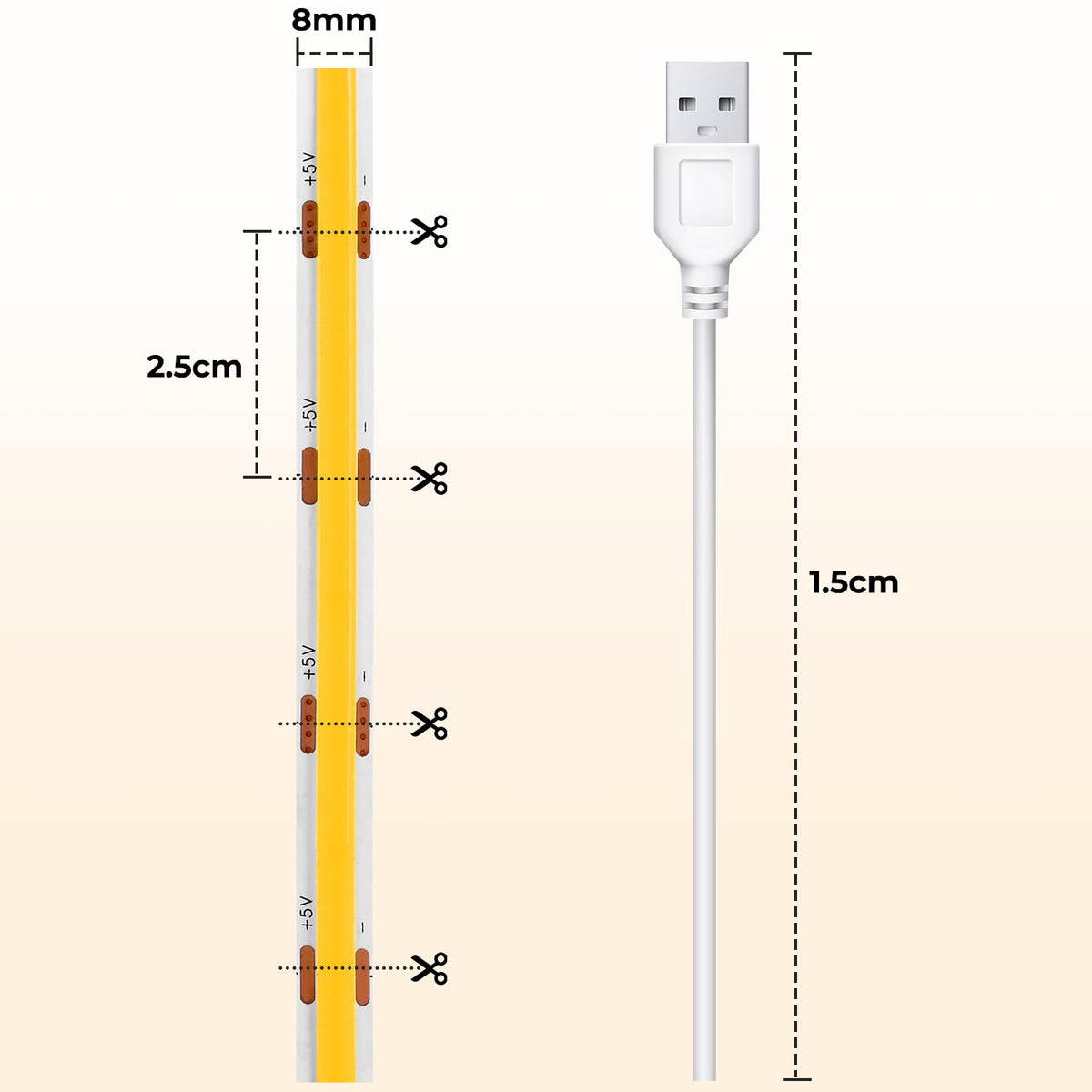 COB LED Strip 3m, 24V, Dimmable, Remote, Warm White, 2700K