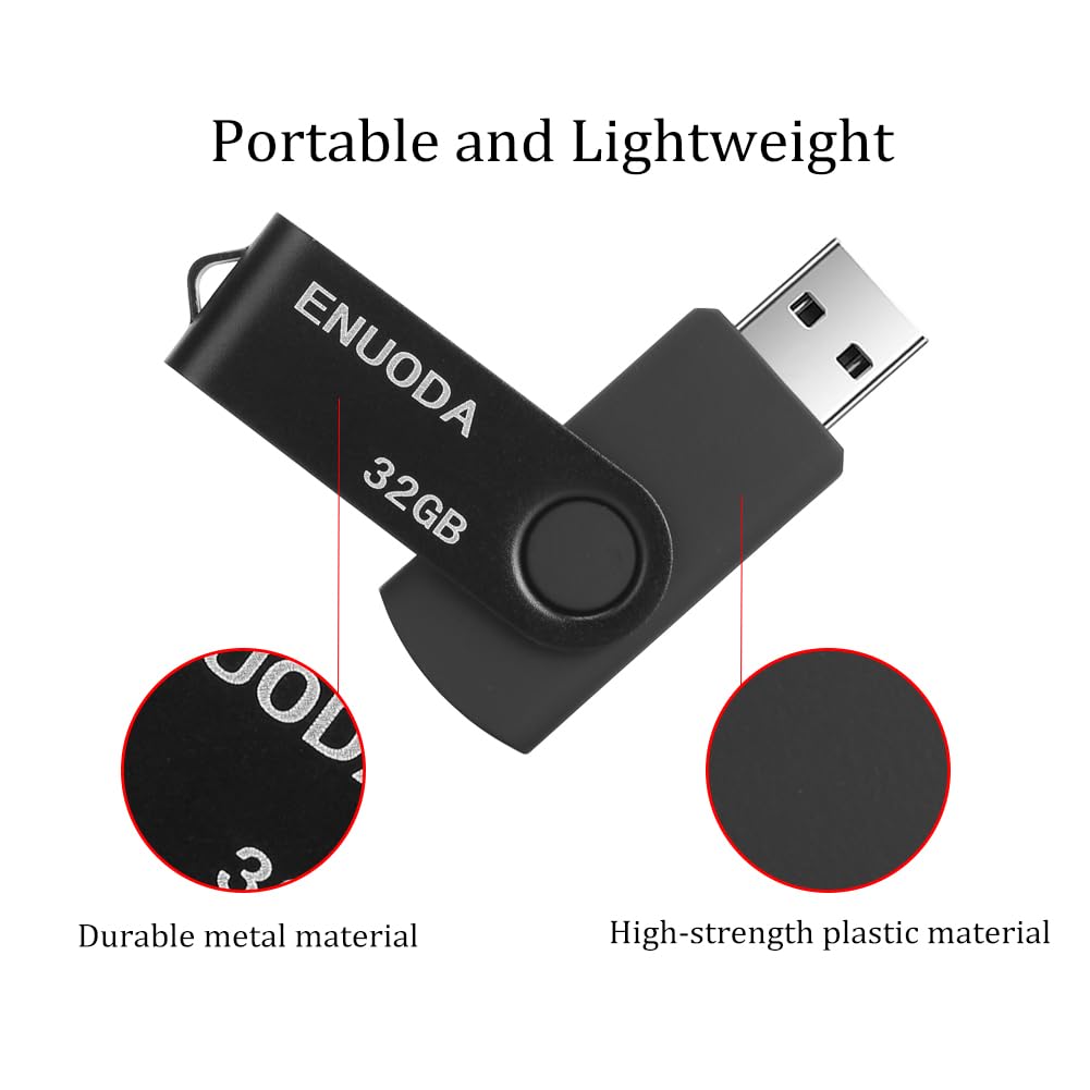 ENUODA Memory Stick 128GB USB 2.0 Flash Drives Swivel Design Storage Thumb Drive Pen Drive (Black)