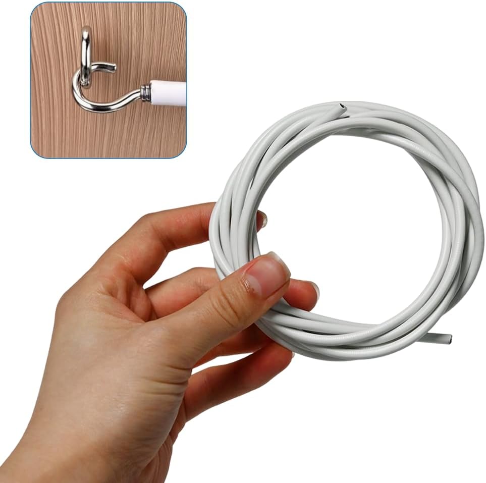 Armo® 2M Net Curtain Wire And Hooks Set Multipurpose 2 Meter Long Window Net Curtain Wire With 8 Eyes & 8 Hooks