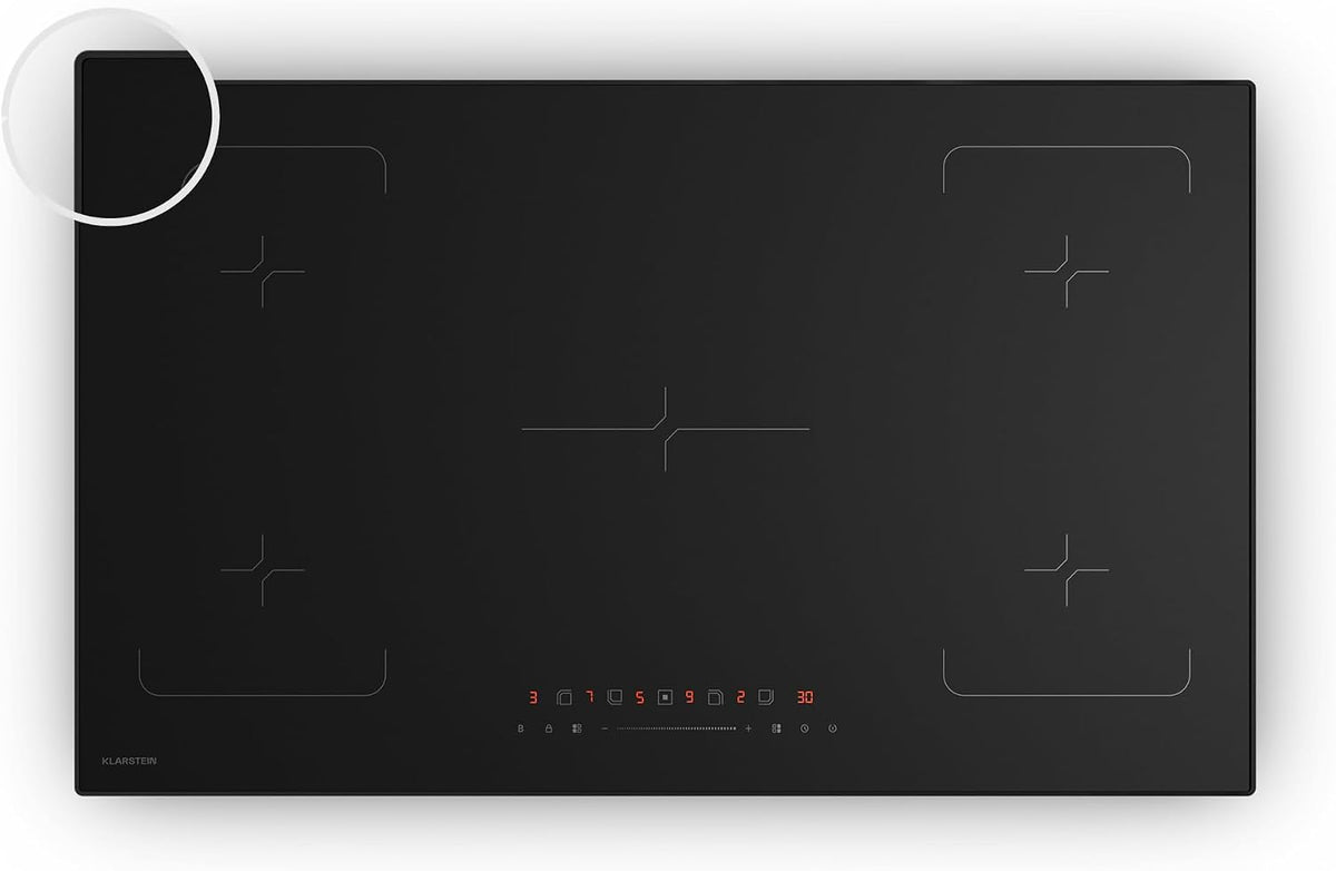 Klarstein Velaire Induction Hob 90 cm – 5 Zone Cooktop 7200W, Touch Slider, 9 Power Levels, 2 Flex Zones, Residual Heat Indicator