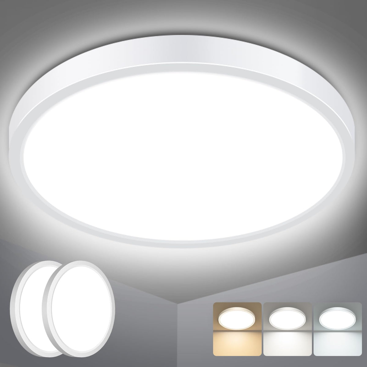 slochi Bathroom Light, 3000K/4000K/6500K 3 Color Temperature, Waterproof, Round, Modern, Flush Ceiling Light for Bathroom, Kitchen, Bedroom, Hallway and MoreØ18CM(Gold)