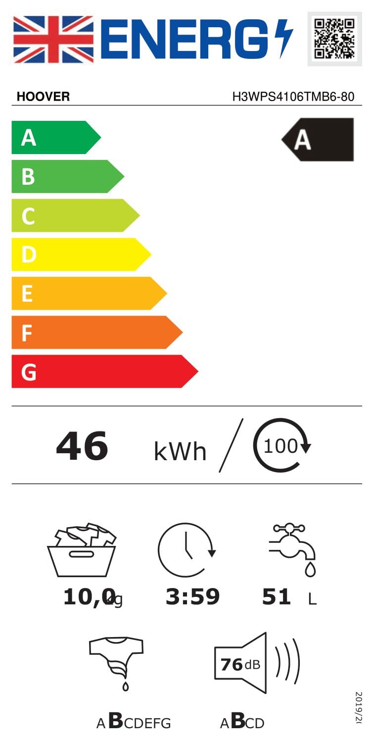 Hoover H-WASH 350 9kg Freestanding Washing Machine, 1400 RPM, A Rated, ECO-Power Inverter Motor, hOn App, 60 Programmes, Eco Doser, Power Care System, White, 60x53x85 cm - H3WPS496TAMB6-80