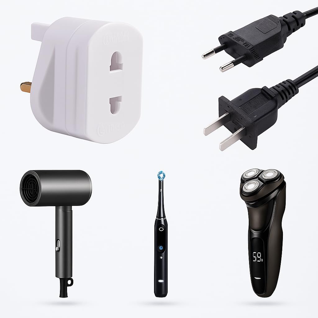 1 Pack White Shaver Plug Adaptor UK, 2 Pin to 3 Pin Adapter Plug UK