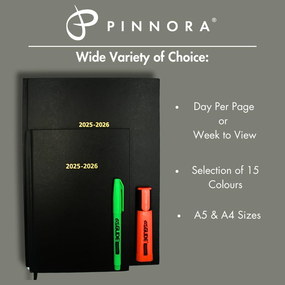 Pinnora A5 Deep Pink Academic Diary 2026-2027 Week to View, Hard Cover, August - July Dated Academic Planner, Ideal Student & Teacher Planner 2026-27, University, Revision, Study, To-Do Lists