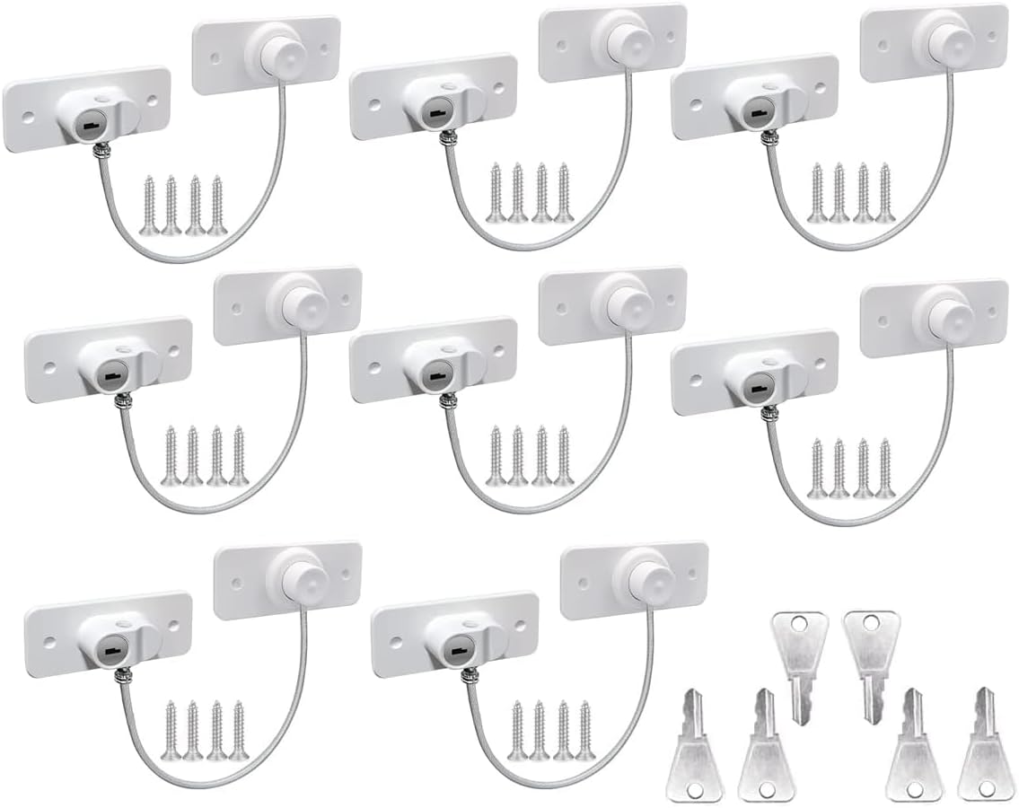 8Pcs Window Locks for UPVC Windows, MIVITOOM Window Cable Restrictor Window Safety Locks with Keys and Screws for Child & Pet Safety, Self Adhesive