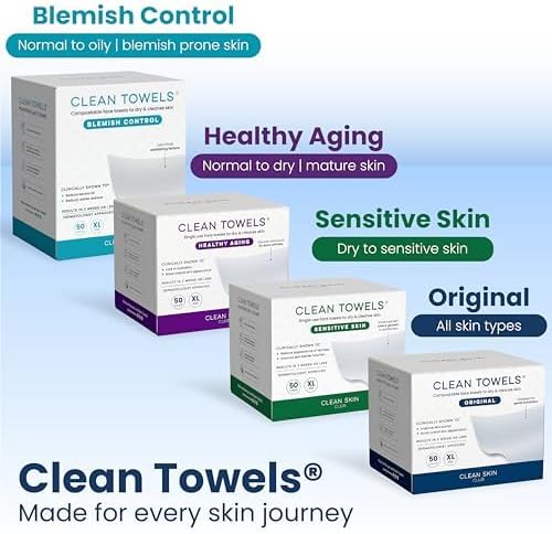Clean Towels XL®, 100% USDA Biobased Face Towel, Disposable Face Towelette, Eczema Association Accepted, Makeup Remover Dry Wipes, Ultra Soft, 50 ct per pack, 3 Packs, 150 Ct Total