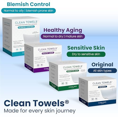Clean Towels XL®, 100% USDA Biobased Face Towel, Disposable Face Towelette, Eczema Association Accepted, Makeup Remover Dry Wipes, Ultra Soft, 50 ct per pack, 3 Packs, 150 Ct Total