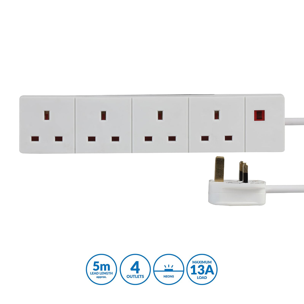 Pro Elec 3 m 4 Socket Neon On Light Extension Lead - White
